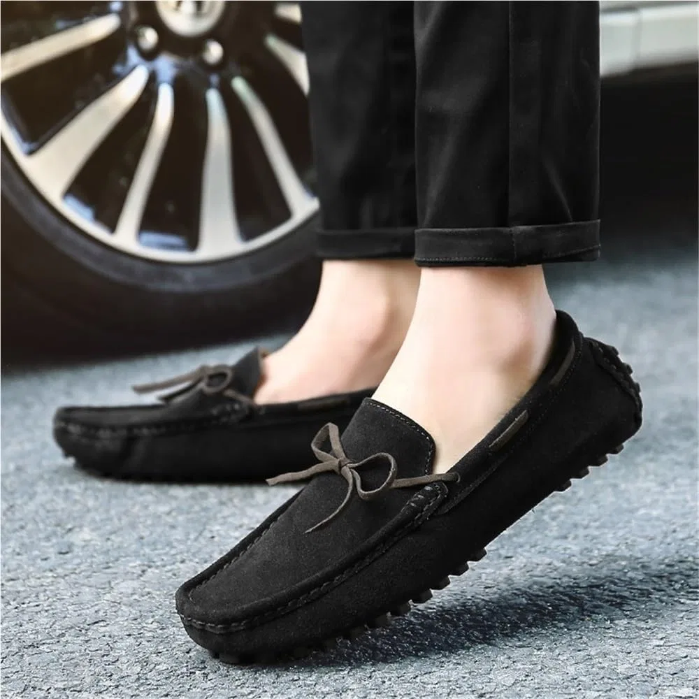 Лоферы мужские из нубука, легкие, на каждый день, Black DHFIRUFSHLO — фото 3