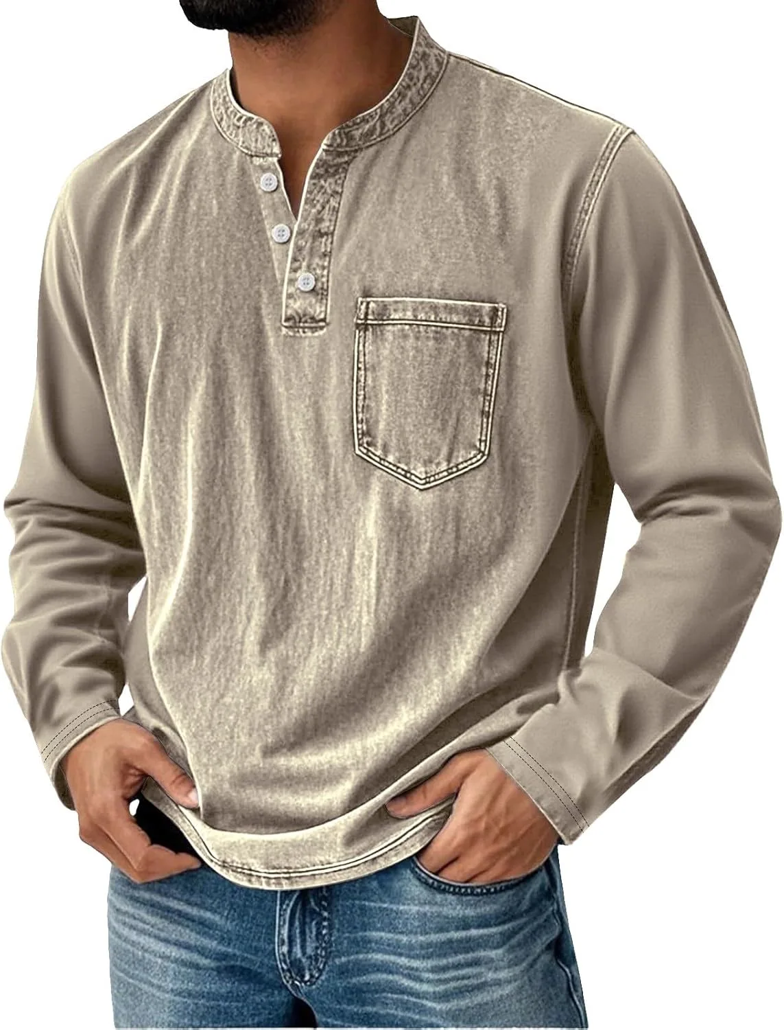 

CRNTCEM мужская футболка Henley свободного кроя