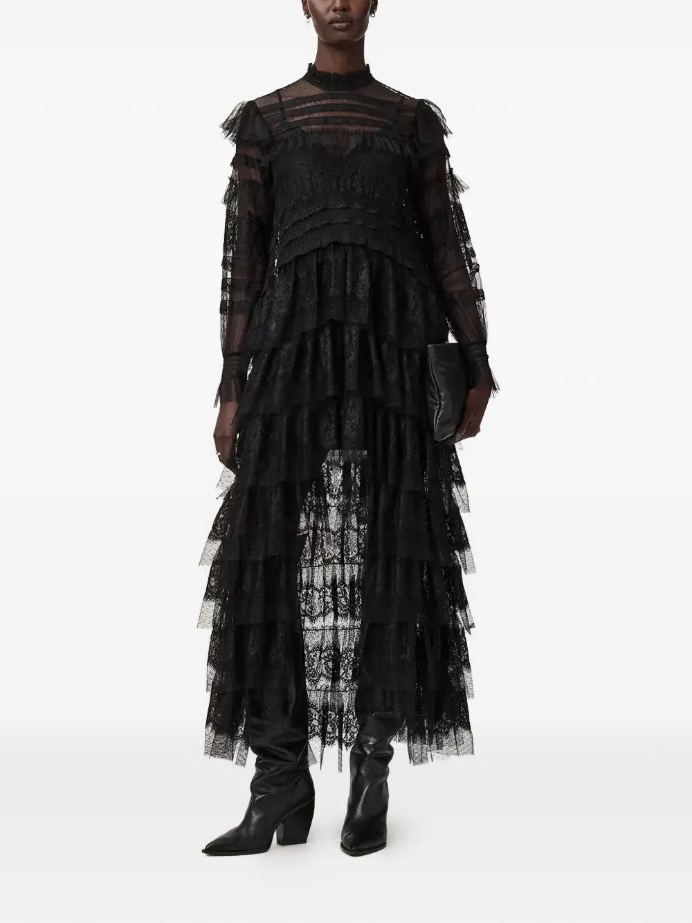 

Макси-платье Cavarly с многоярусным кружевом Allsaints, черный