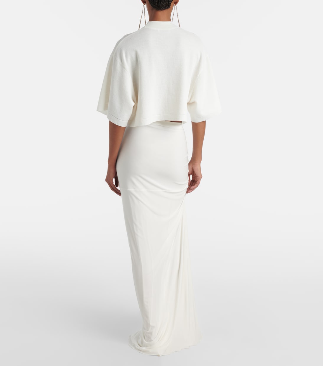 Укороченная футболка из смеси хлопка и шерсти Alaïa, Blanc — фото 3
