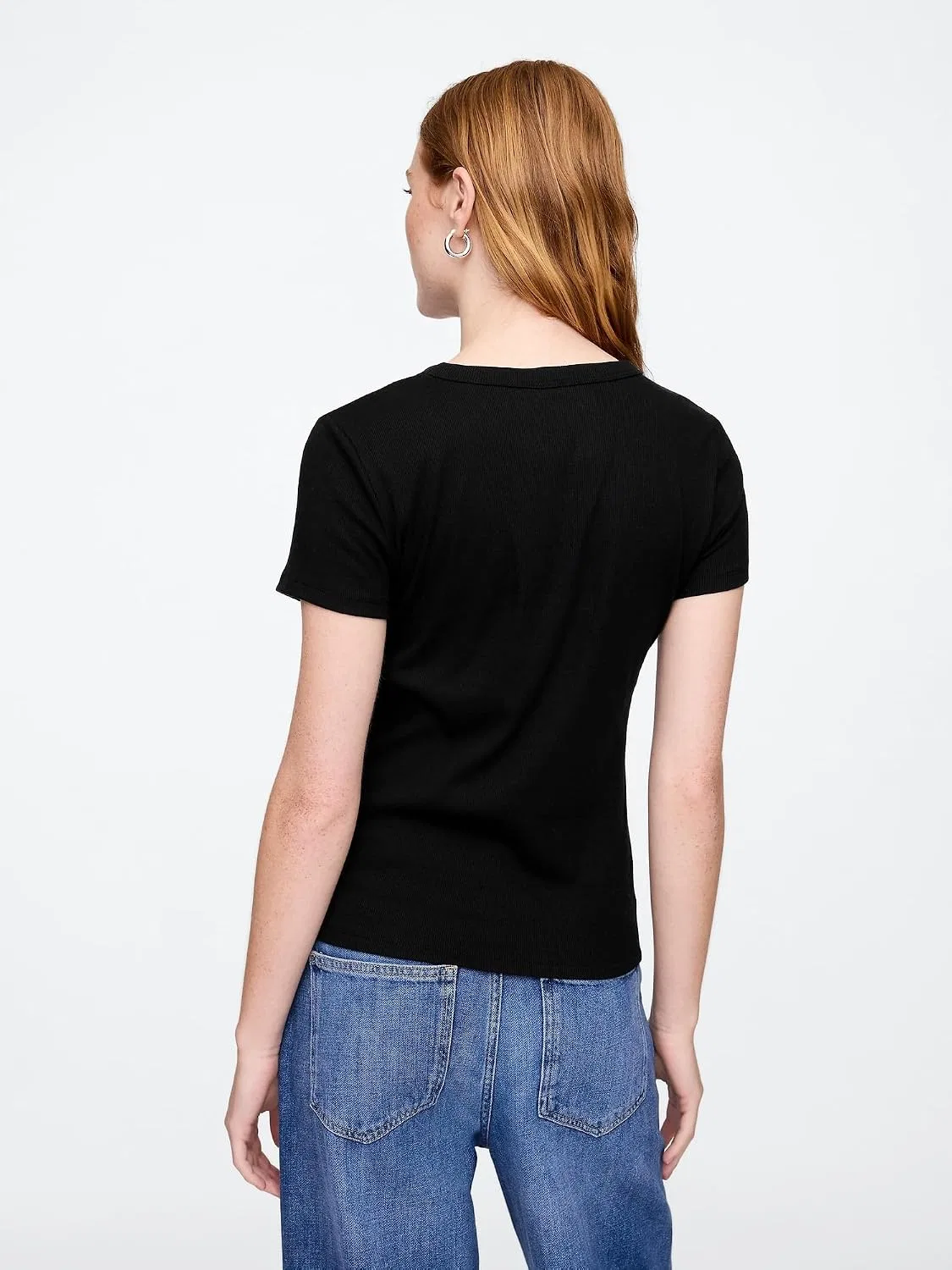 Футболка женская, Solid Rib Knit Top, GAP, true black — фото 2