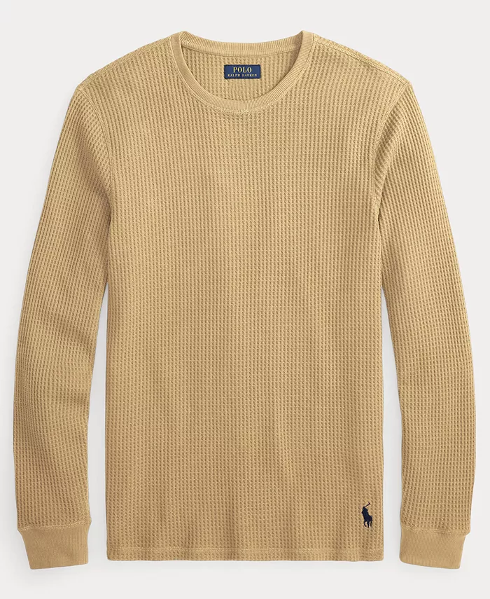 Мужская футболка с длинным рукавом и круглым вырезом для сна Polo Ralph Lauren, загар/бежевый — фото 3