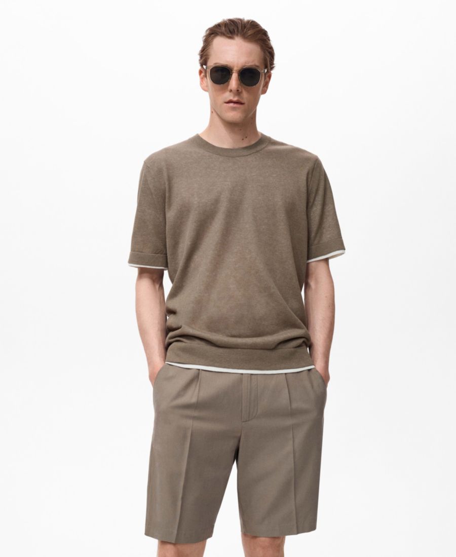 

Мужская контрастная футболка из хлопковой смеси MANGO, Dark Green