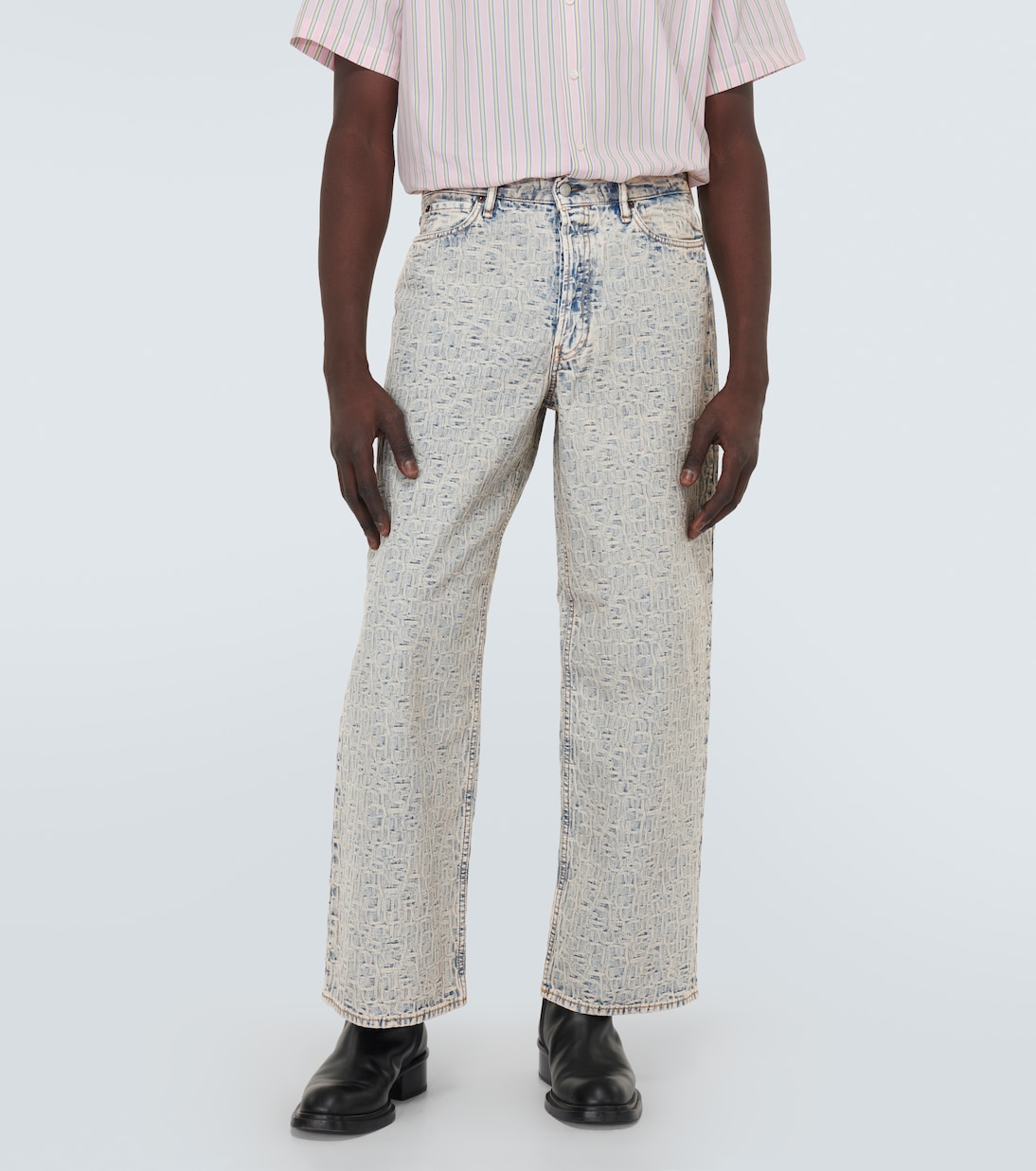 Джинсы широкого кроя с монограммой 1981M Acne Studios, Blue/Beige — фото 3