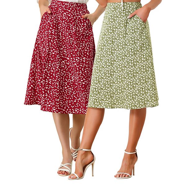 

2 упаковки женской расклешенной миди-юбки до колена из шифона с поясом Inspire Chic, Red Green White