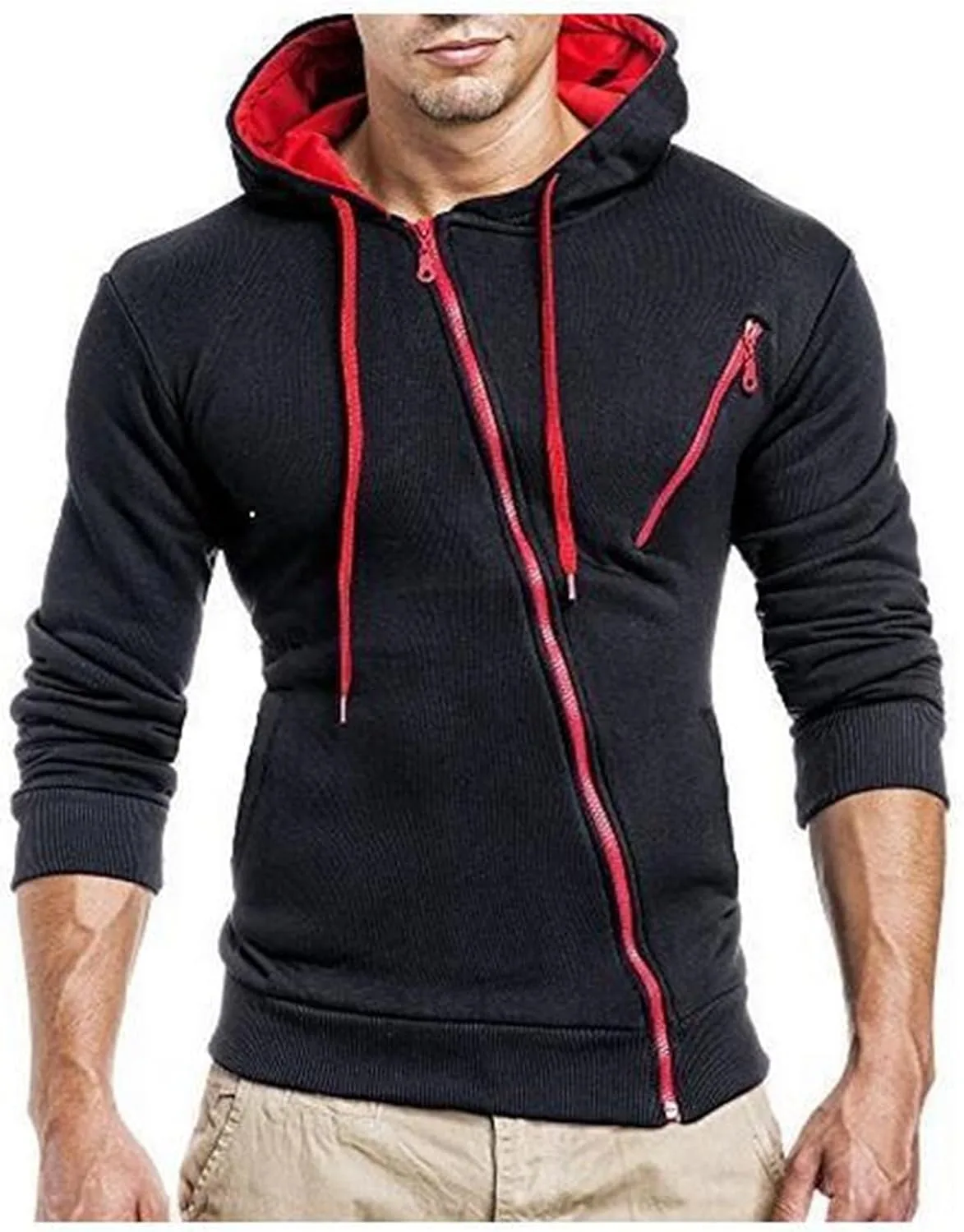 

Wankang мужская худи с длинным рукавом, флисовая, на молнии, slim fit