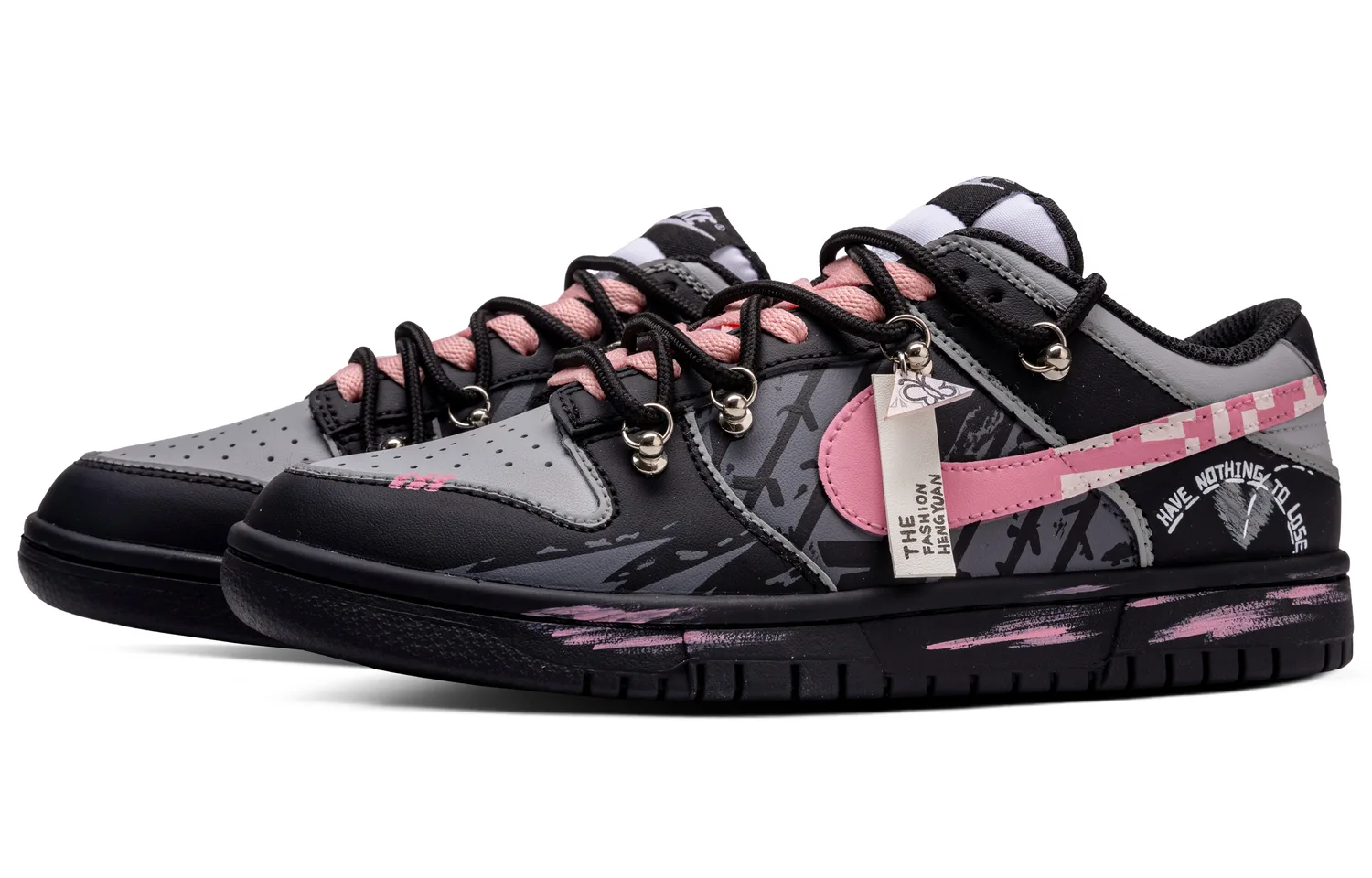 Nike Dunk Cool Shadow Pink Floral Slip Resistant Abrasion Resistant Low top Skateboard Shoes мужские Black Pink — фото 4