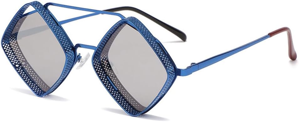 

Солнцезащитные очки в стиле ретро-стимпанк для мужчин, металлическая полая оправа, градиентные зеркальные линзы, защита от УФ-излучения UV400, для женщин в стиле панк TKKTLLT, Blue Silver Mirror