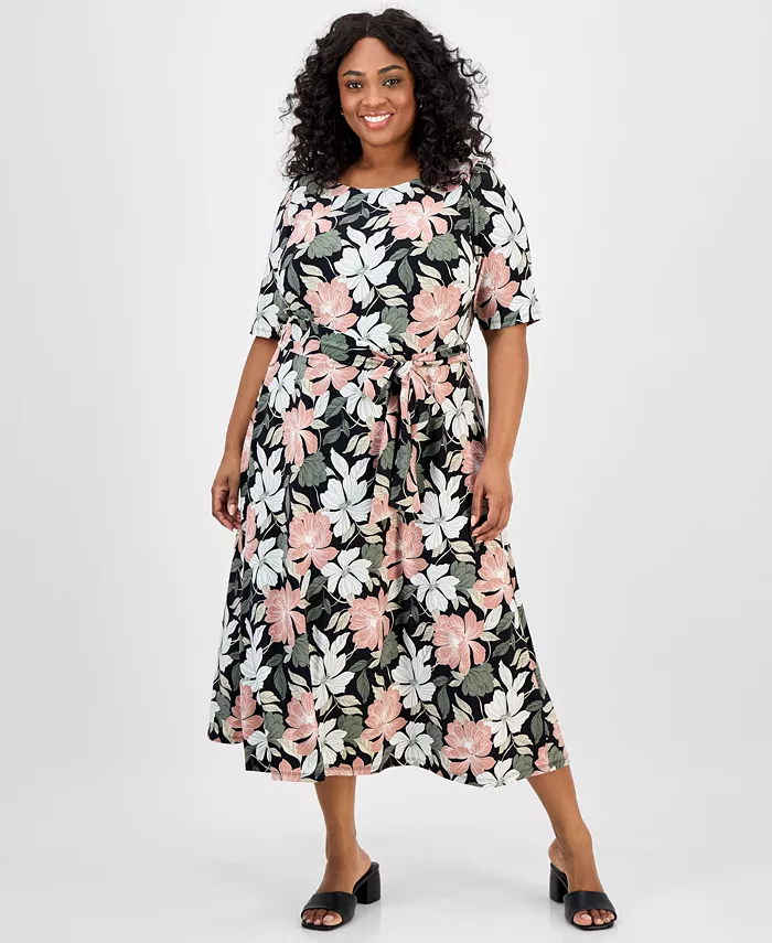 

Платье миди с цветочным принтом Plus Size Kasper, черный