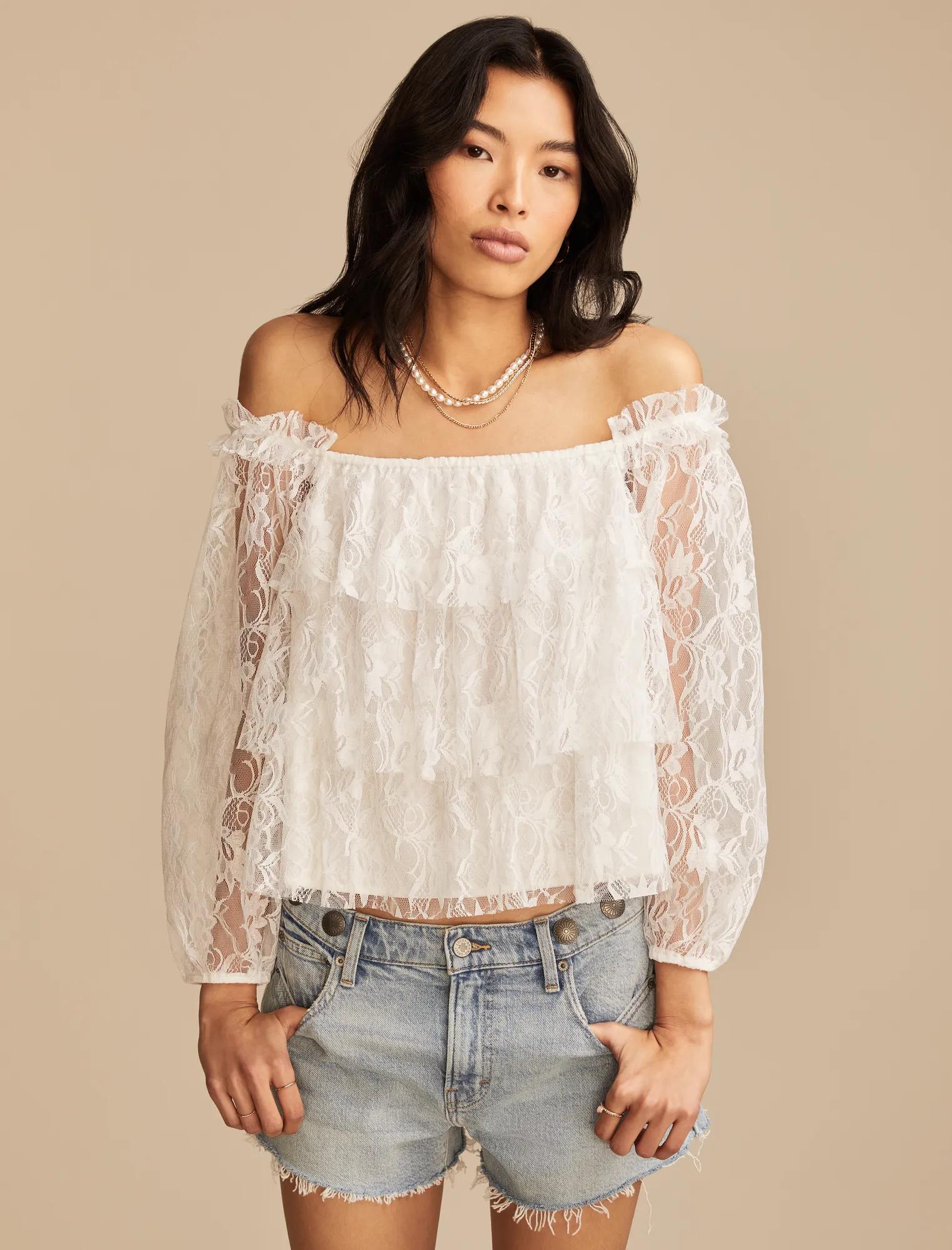 

Женский кружевной топ с открытыми плечами Lucky Brand Lucky Brand, белый
