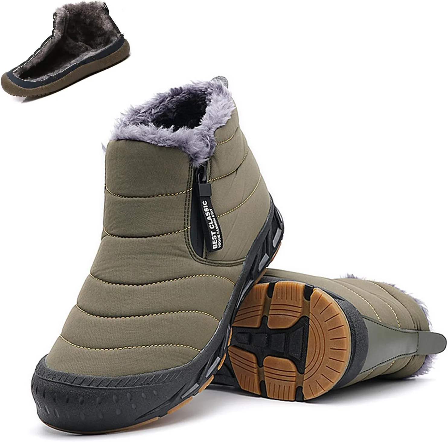 Мужские зимние ботинки Snow Boots, водонепроницаемые зимние ботинки, мужская зимняя обувь, утепленные мехом ботильоны на молнии, удобная обувь для прогулок на открытом воздухе CLOUDEMO, зеленый