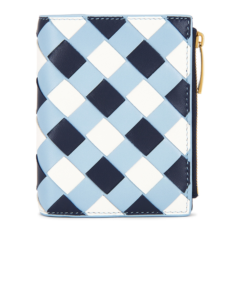 

Small Bi-Fold Кошелек Bottega Veneta, Abyss, Ice White, & Gold