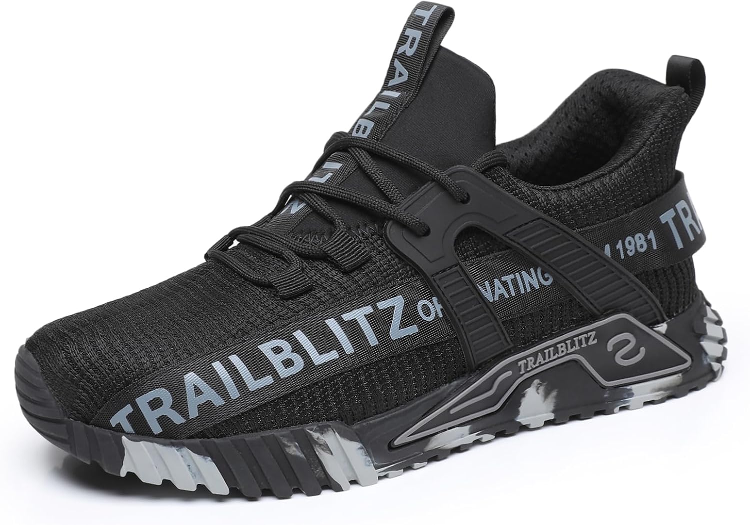 

Комбинированные мужские ботинки с металлическим носком, кроссовки для безопасности на работе, противоскользящие, удобные, легкие, дышащие, с твердым носком для промышленного строительства, теннисные, слипоны Trailblitz, черный