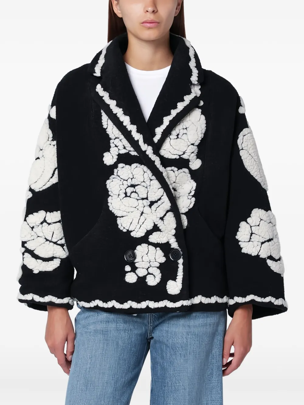 

Однобортный жакет с цветочным и арабесковым узором Farm Rio, черный