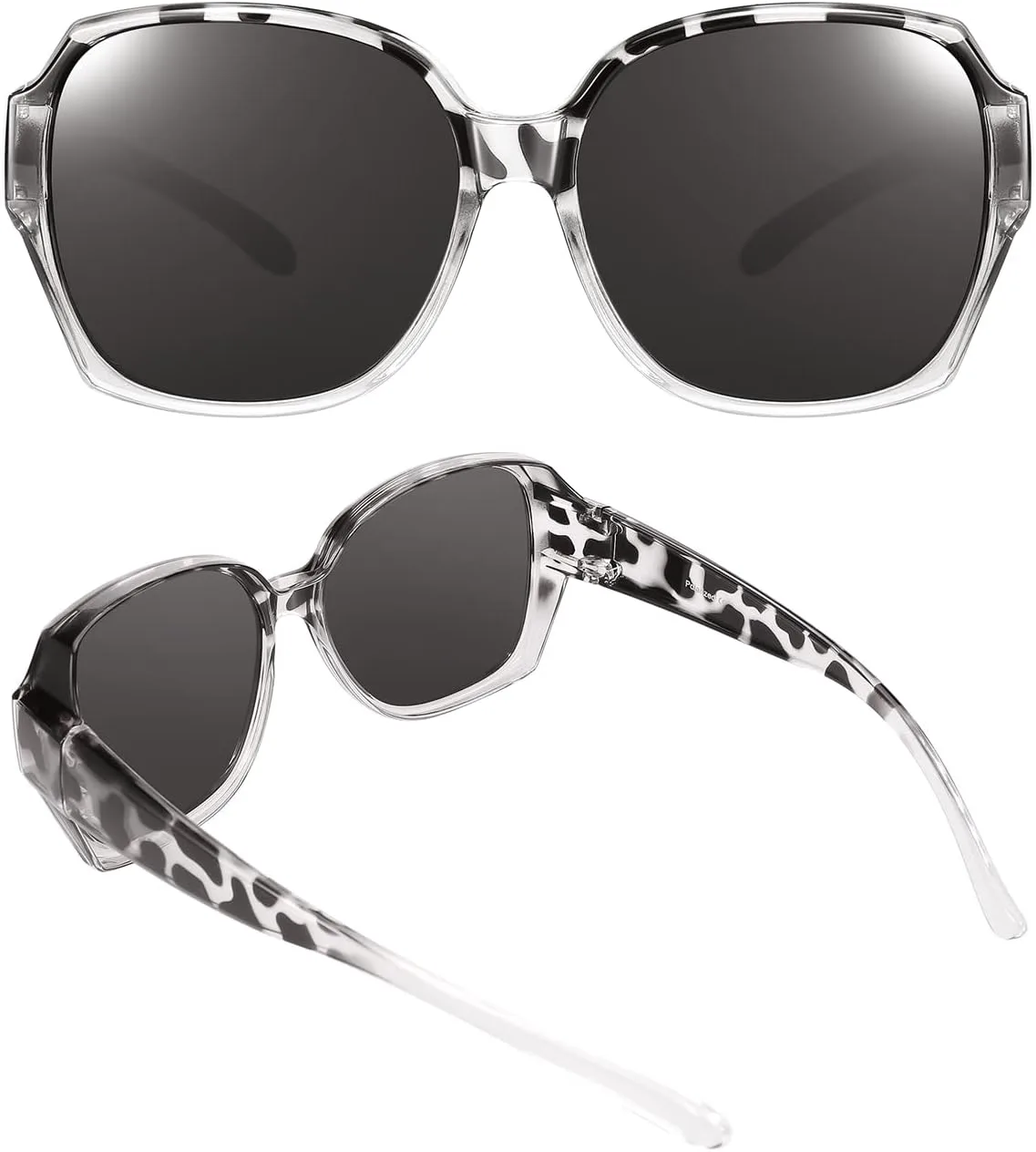 

Квадратные, увеличенные, поляризованные очки, надеваемые поверх солнцезащитных очков, с легкой крупной оправой, для женщин и мужчин TINHAO, F02-grey Leopard-15