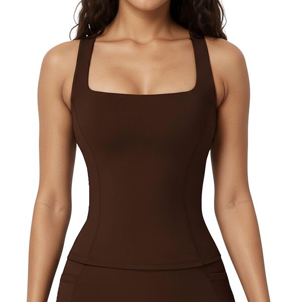 

Женский топ-майка с квадратным вырезом и рельефными швами Anna-Kaci, Brown