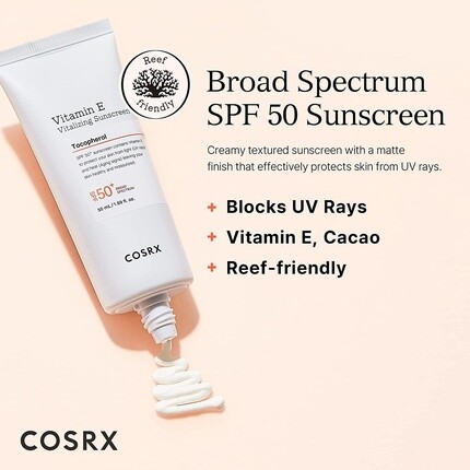 COSRX Витамин Е SPF 50+ Ежедневный солнцезащитный крем Reef Safe OTC Vitalizing 1,69 жидких унций / 50 мл — фото 2