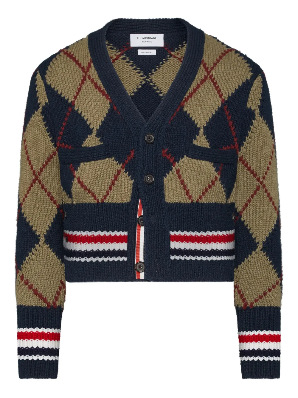 

Кардиган с V-образным вырезом и узором аргайл THOM BROWNE, синий