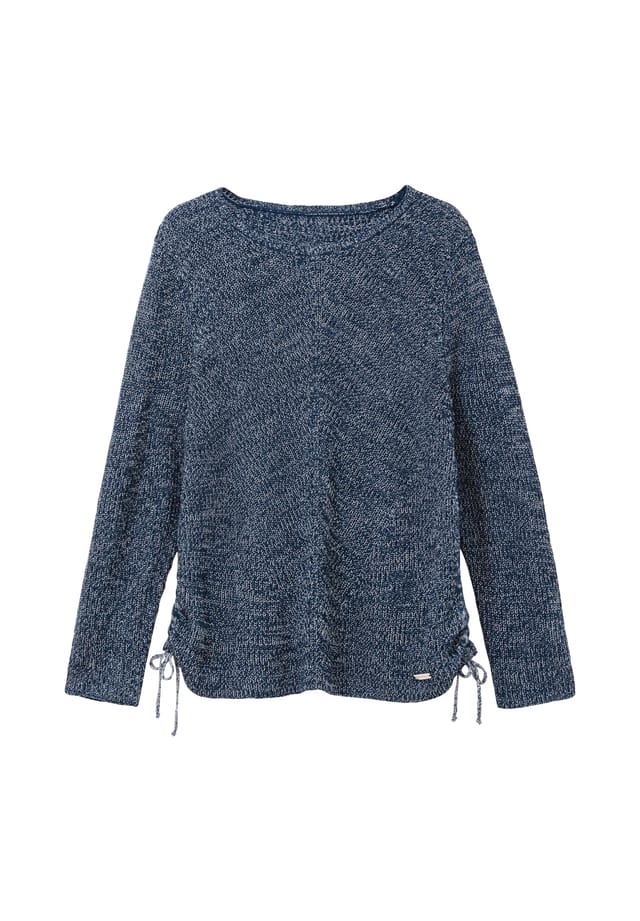 

Вязаный свитер с ребристым узором и боковыми сборками Sheego, синий