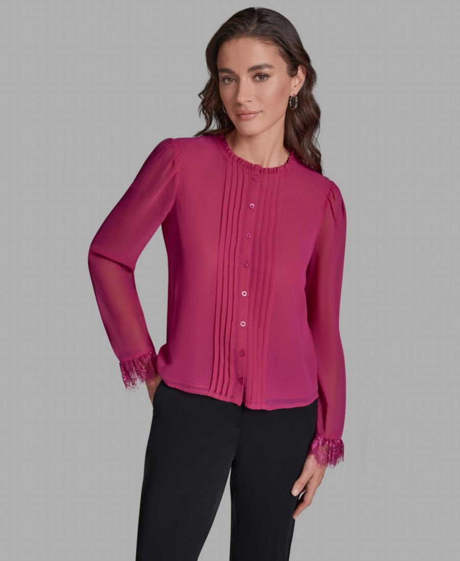 

Женская плиссированная блузка на пуговицах BCBG, Sorbet Fuschia