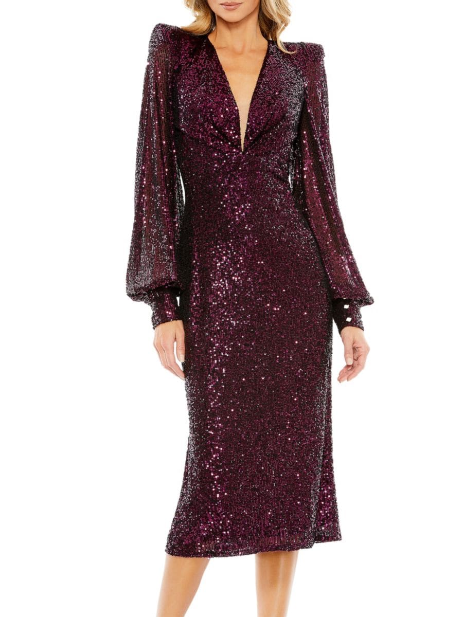 

Платье-футляр миди с пайетками Mac Duggal, цвет Magenta