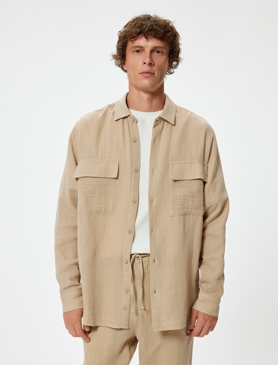 

Повседневная рубашка Koton Regular fit Button Up Shirt, бежевый
