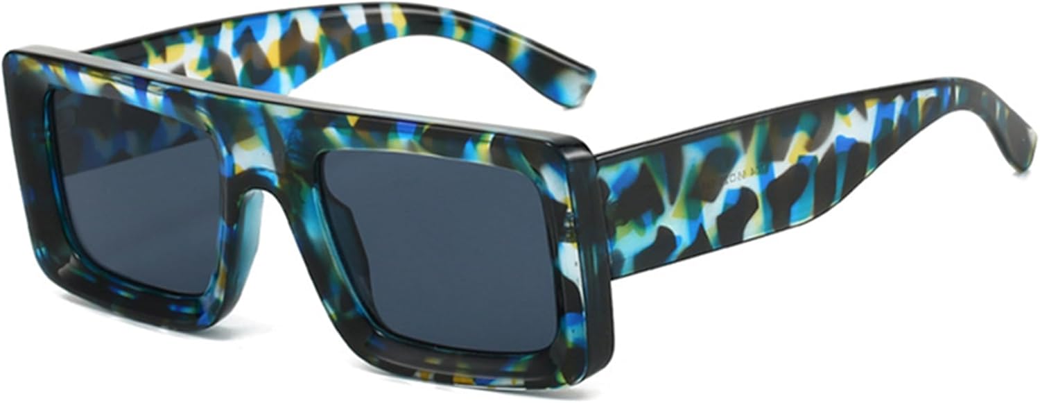 

Солнцезащитные очки Bullabulling прямоугольной формы, винтажные узкие квадратные солнцезащитные очки 90-х годов для мужчин и женщин, модные классические солнцезащитные очки, Blue Leopard