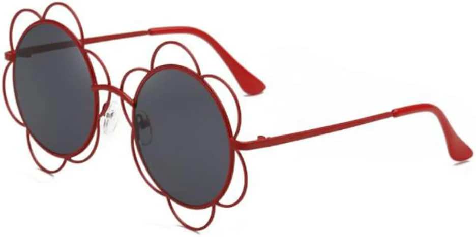 

Женские солнцезащитные очки с металлическим цветочным узором, полые, круглые, с защитой от УФ-излучения (красные, полностью серые) Weloveushop, C1 Black All Gray