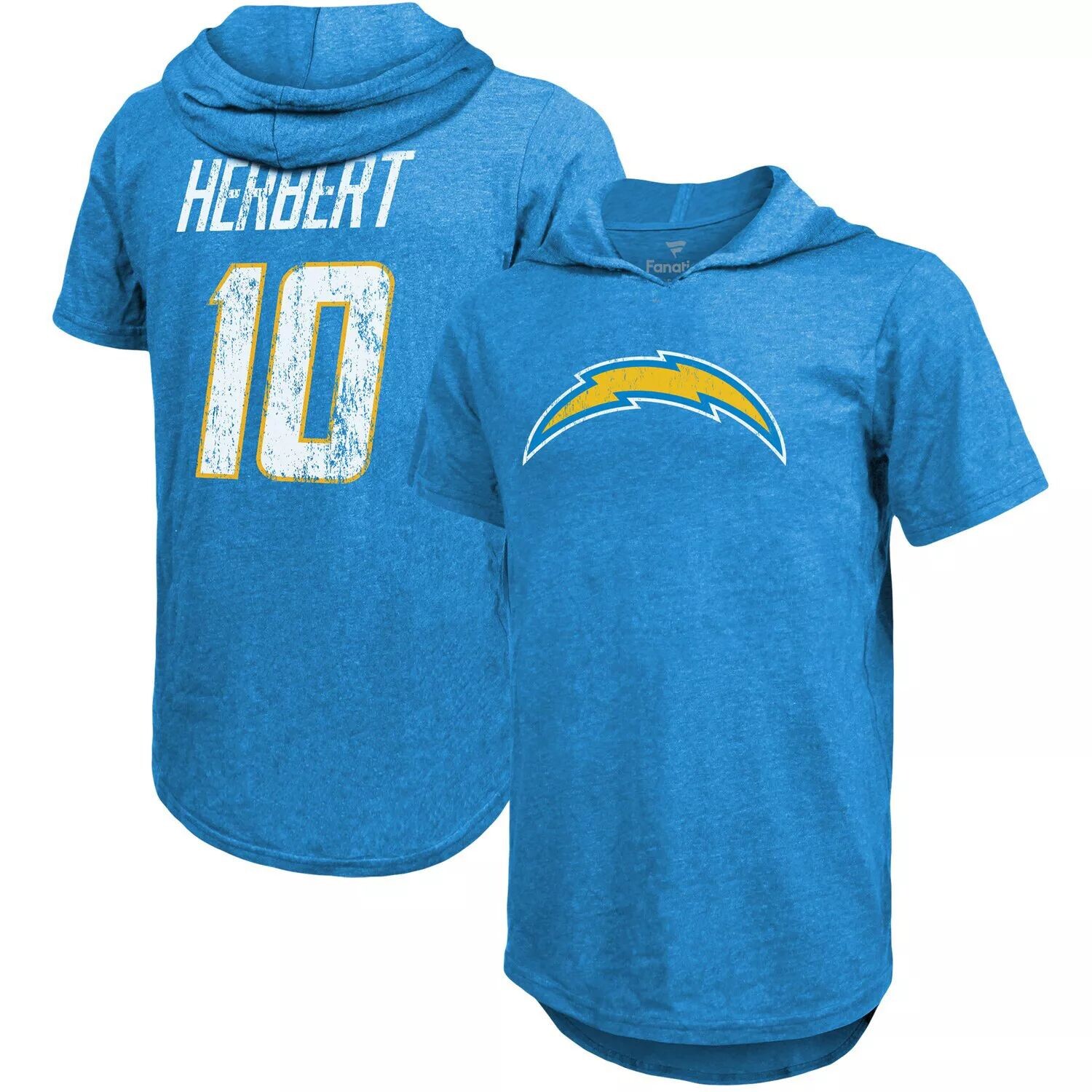 

Мужская футболка с капюшоном с логотипом Justin Herbert Powder Blue Los Angeles Chargers, имя и номер игрока, футболка Tri-Blend Fanatics, Синий, Мужская футболка с капюшоном с логотипом Justin Herbert Powder Blue Los Angeles Chargers, имя и номер игрока,