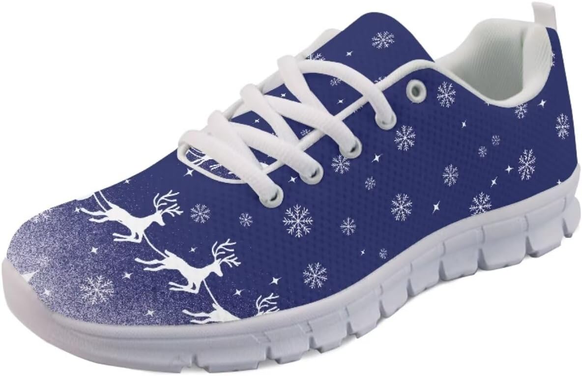 

Кроссовки Forchrinse для женщин и мужчин, с шнуровкой, для бега, дышащие, с сеткой, на шнуровке, для прогулок и тенниса, Christmas Deer