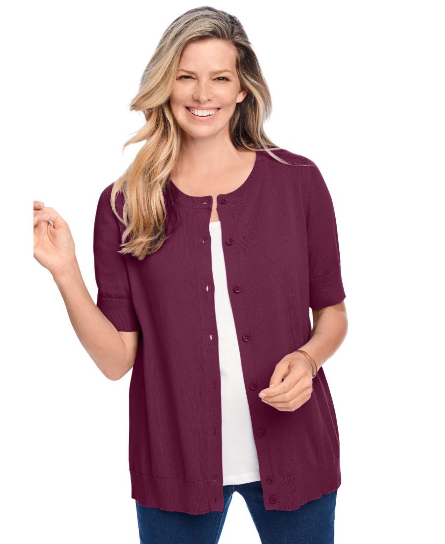 

Женский кардиган Within Perfect с рукавами до локтя Woman Within, Deep claret