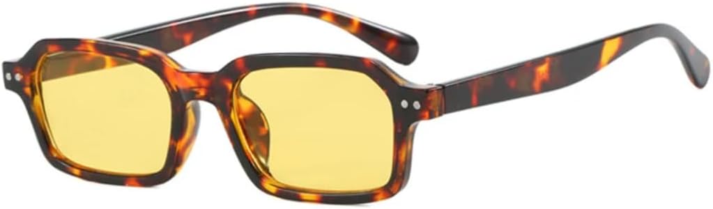 

Ретро маленькие прямоугольные солнцезащитные очки для женщин, модные желто-голубые оттенки, защита от УФ-излучения UV400, модные мужские очки с заклепками, в стиле панк UUPTTPL, Leopard Yellow