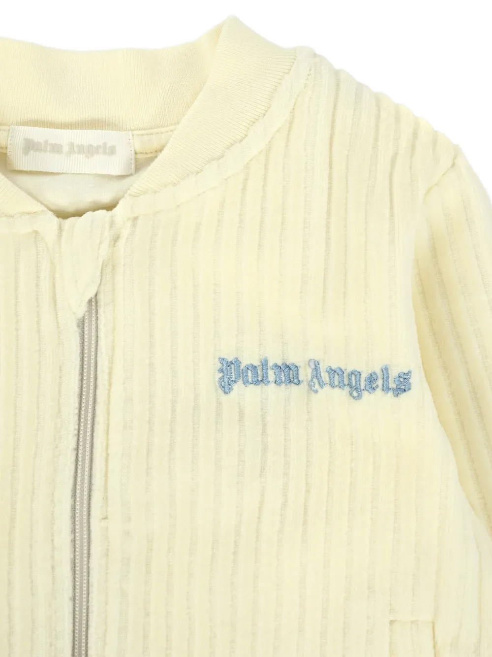 Толстовка на молнии с ребристым узором Palm Angels Kids, нейтральный — фото 3