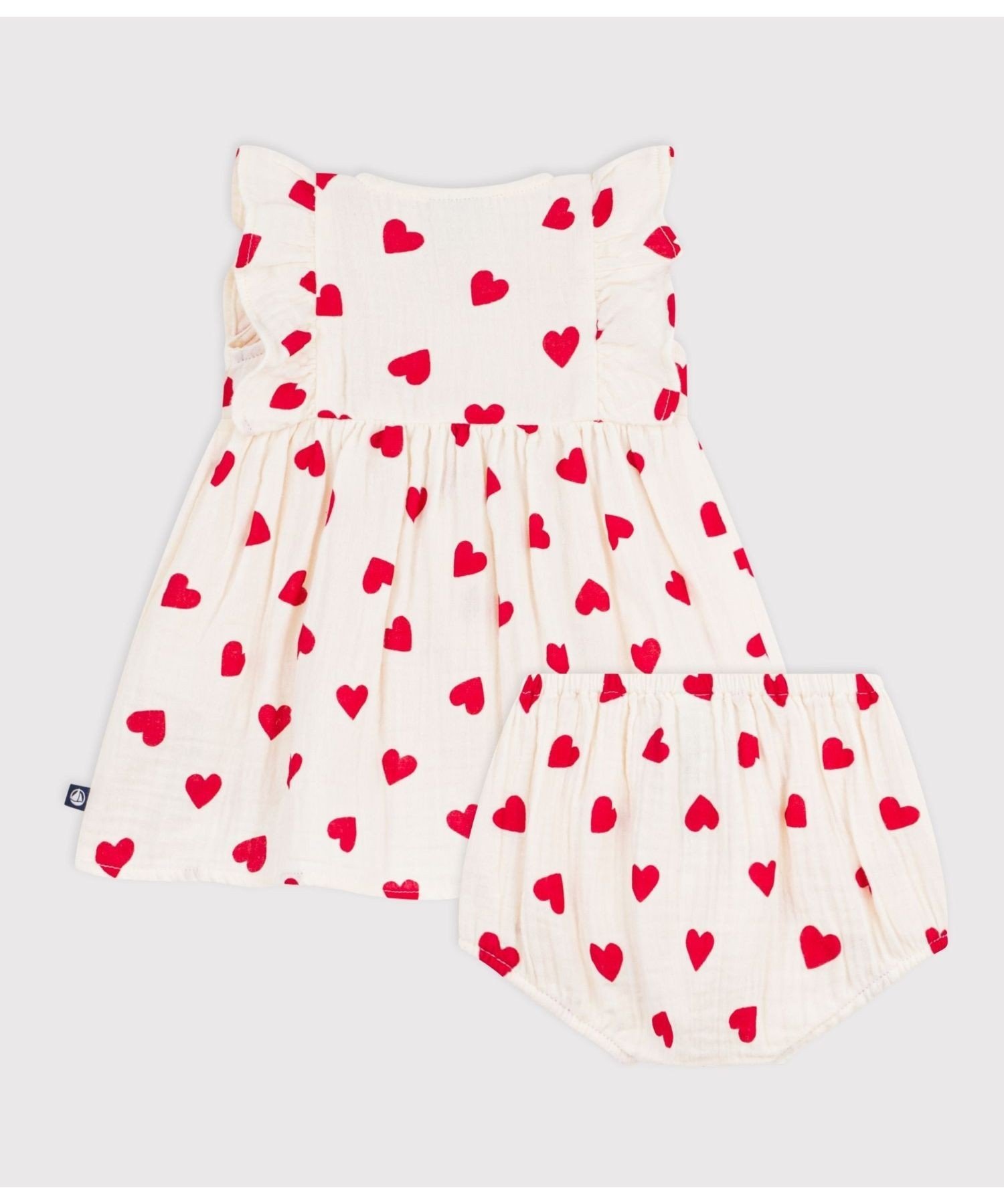 Комплект из платья и панталон из двойной марли PETIT BATEAU, Off-white/Red — фото 3