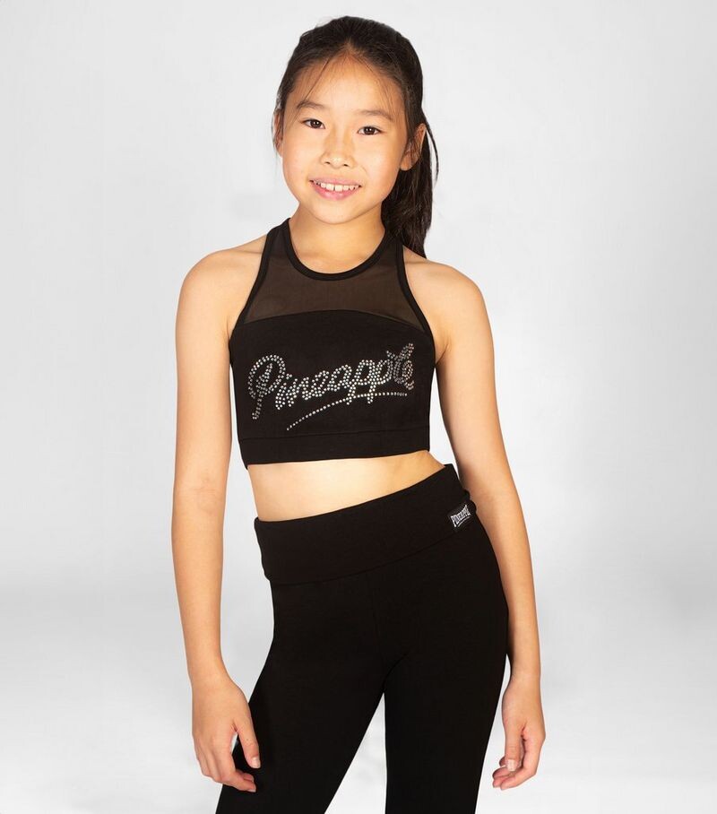 

Черный укороченный топ с логотипом и стразами в сеточку Pineapple Girls Pineapple, черный