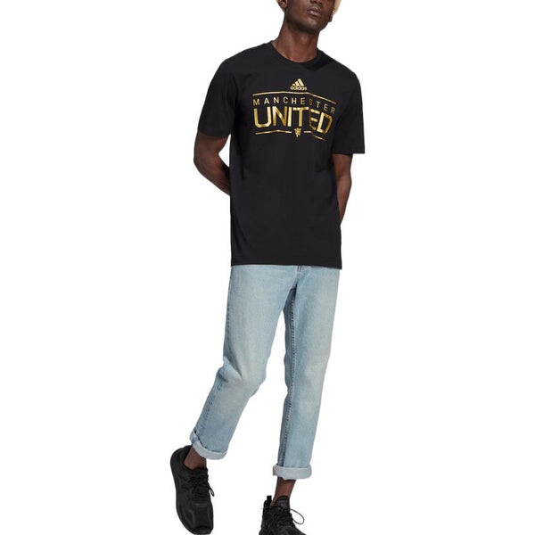 Футболка adidas Manchester United Soccer/Football Sports Alphabet Printing Solid Color Short Sleeve Black, черный — фото 2