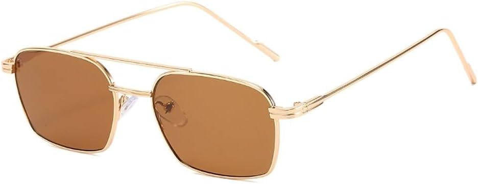 

Солнцезащитные очки в квадратной оправе для женщин с защитой от УФ-излучения UV400, золотисто-черные, в стиле ретро, ​​для мужчин, полностью металлические WNCKSQ, Gold With Brown