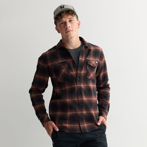 

Мужская фланелевая рубашка с длинным рукавом на пуговицах Hurley, цвет black brown