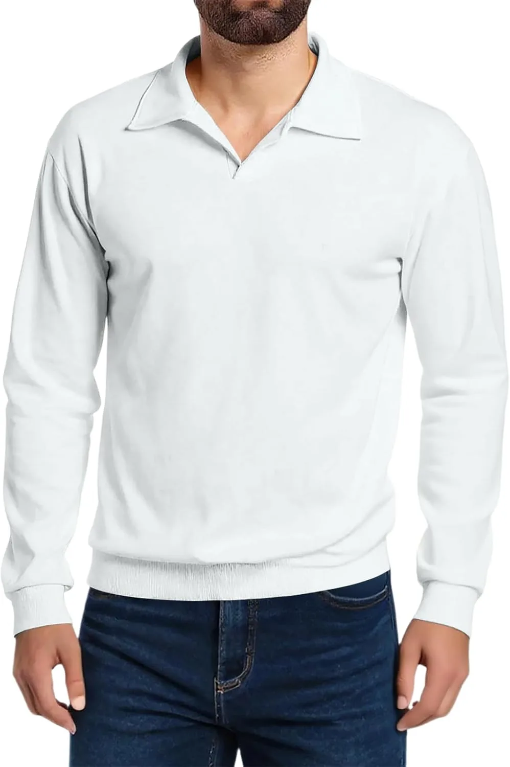 

Мужская поло Ymosrh, длинный рукав, V-образный вырез, размеры S-4XL