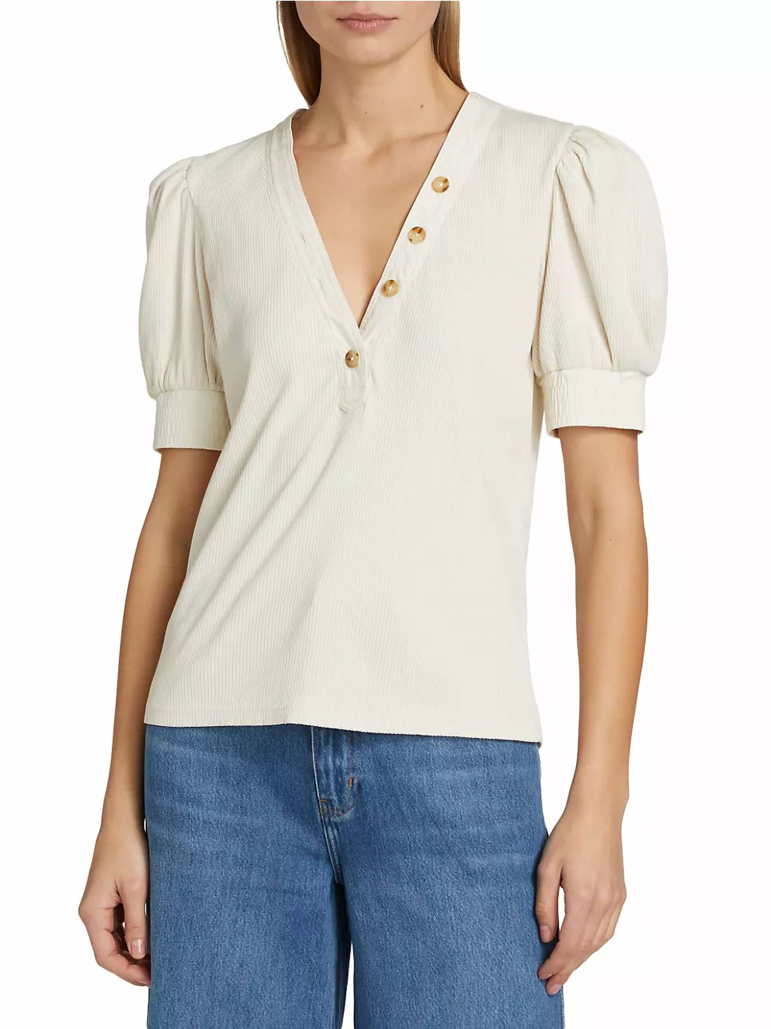 

Футболка Heather с V-образным вырезом и рукавами-фонариками в цвете Off White Derek Lam 10 Crosby