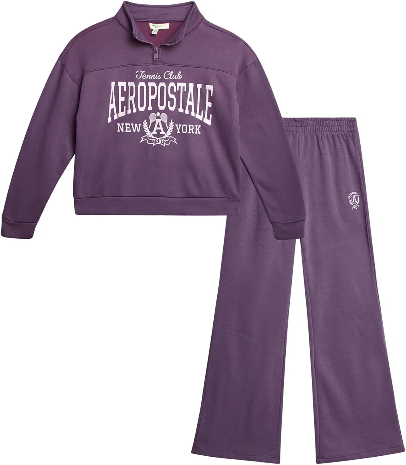Детский спортивный костюм AEROPOSTALE 1/4 Zip Pullover и Wide Leg Jogger, Black Plum
