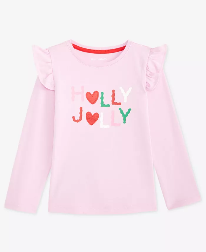 

Детская футболка с длинным рукавом Holly Jolly для девочек 2T-4T Epic Threads, розовый