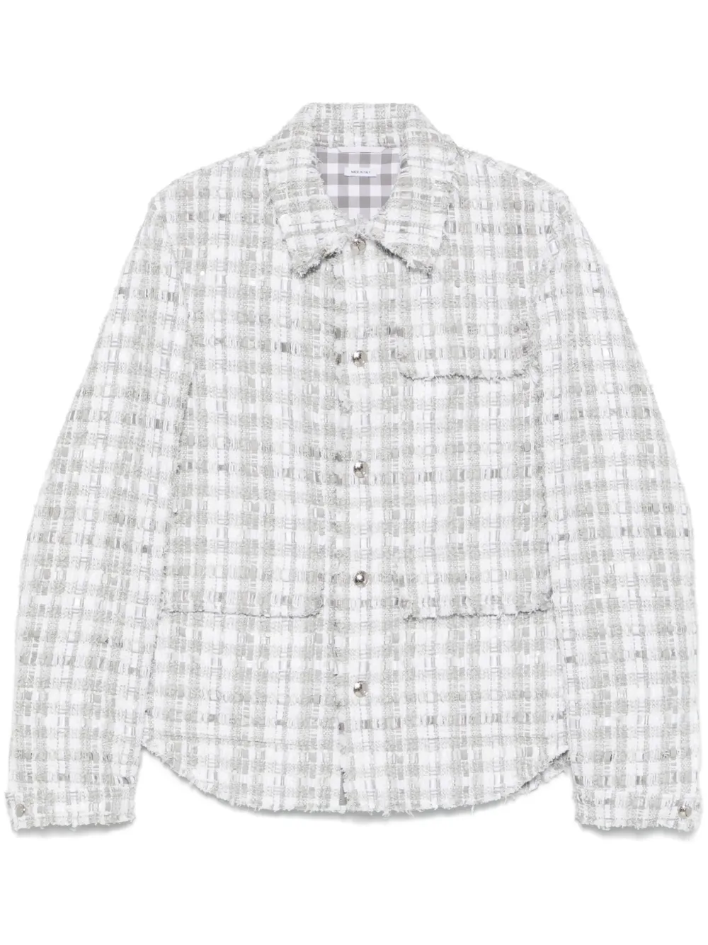 

Твидовый жакет в клетку гингем THOM BROWNE, серый