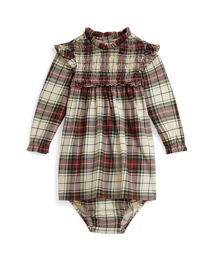 

Платье для девочек в клетку из хлопкового джерси с круглым вырезом и шортиками Polo Ralph Lauren, мультиколор