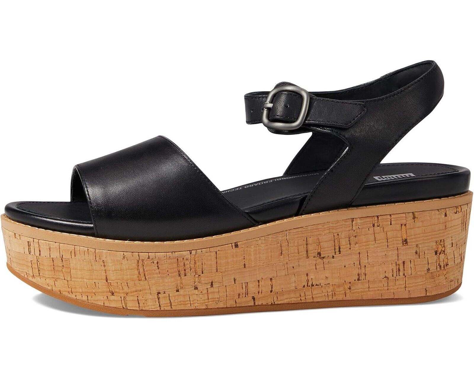 FitFlop Eloise FT6-001 женские сандалии-платформы черные кожаные с пробковой подошвой и задним ремешком — фото 2