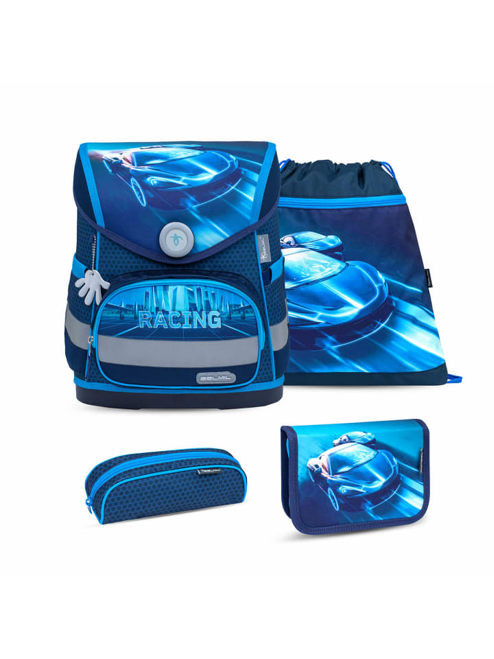 

Belmil Компактный школьный рюкзак неонового цвета гоночного цвета, 4 предмета