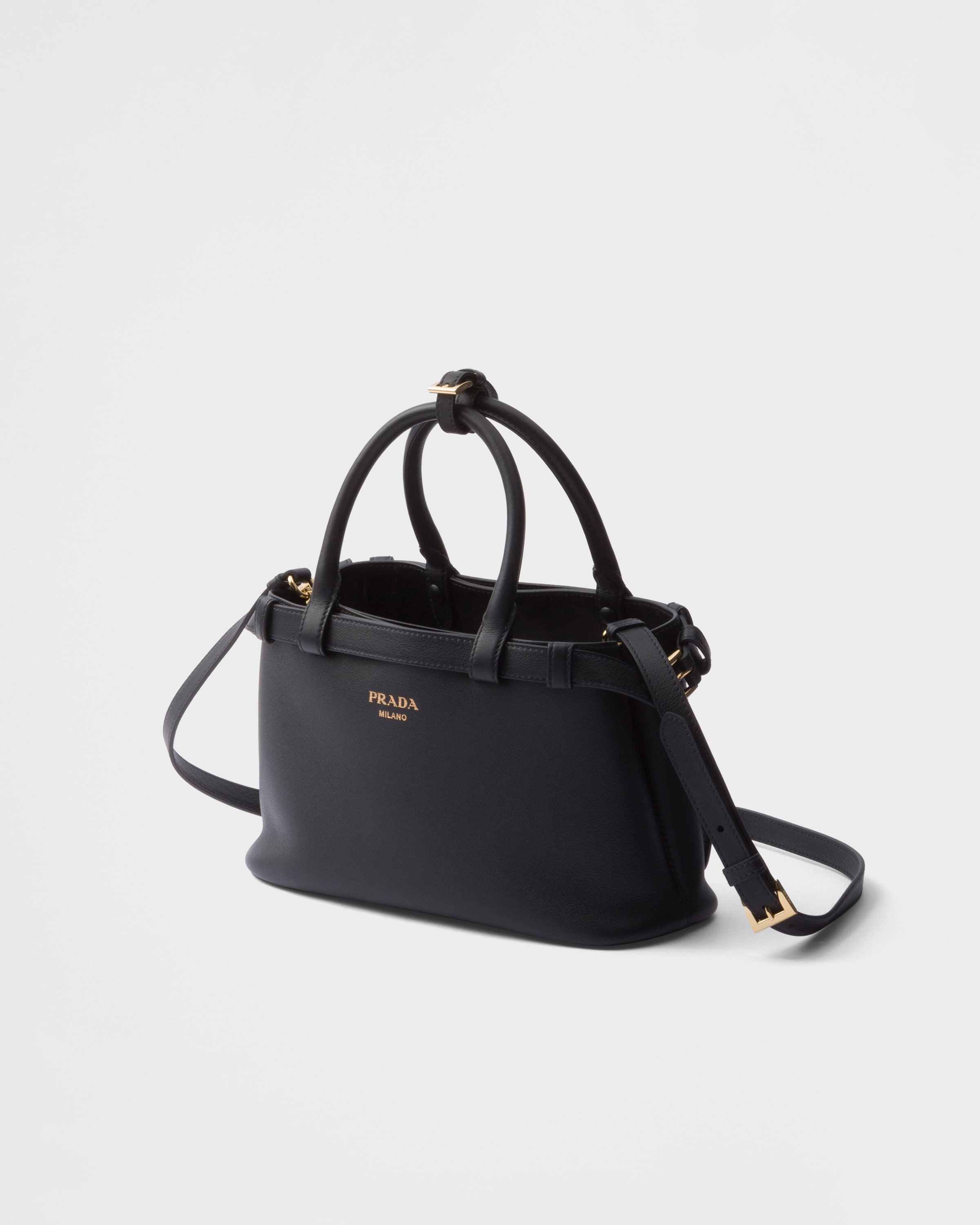 Маленькая кожаная сумка Prada Buckle с двойным ремнем Prada, черный — фото 3