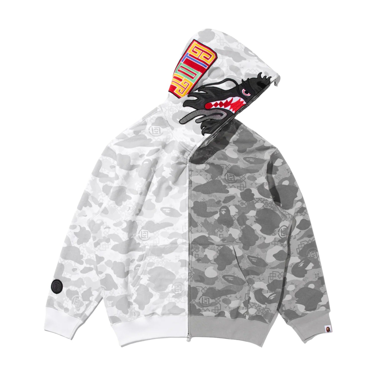 A Bathing Ape Худи BAPE X Clot Camo Split Shark Relaxed Fit Full Zip Hoodie 'White' — фото 2
