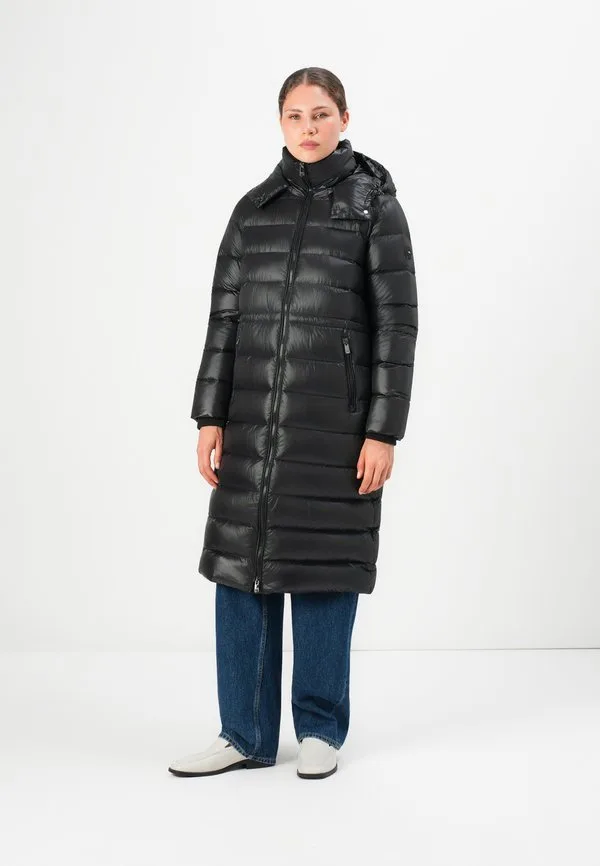 Глянцевая зимняя куртка-макси с высокой талией и пуховым поясом Tommy Hilfiger, Black
