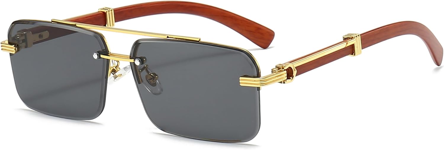 

Модные солнцезащитные очки без оправы прямоугольной формы для мужчин и женщин, квадратные солнцезащитные очки без оправы, защита от УФ-излучения UV 400 Teumire, A02 Grey Lens